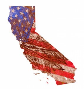 American Flag in the shape of the state of California