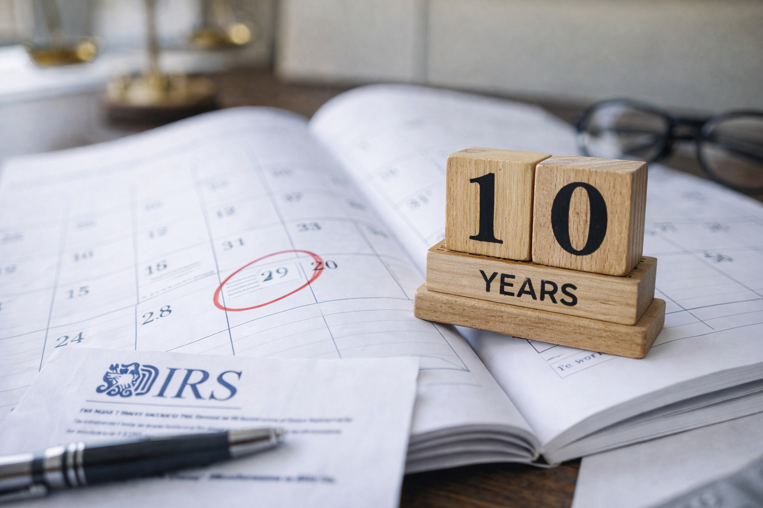 IRS 10 year collection statute calendar showing time limit for tax debt collection