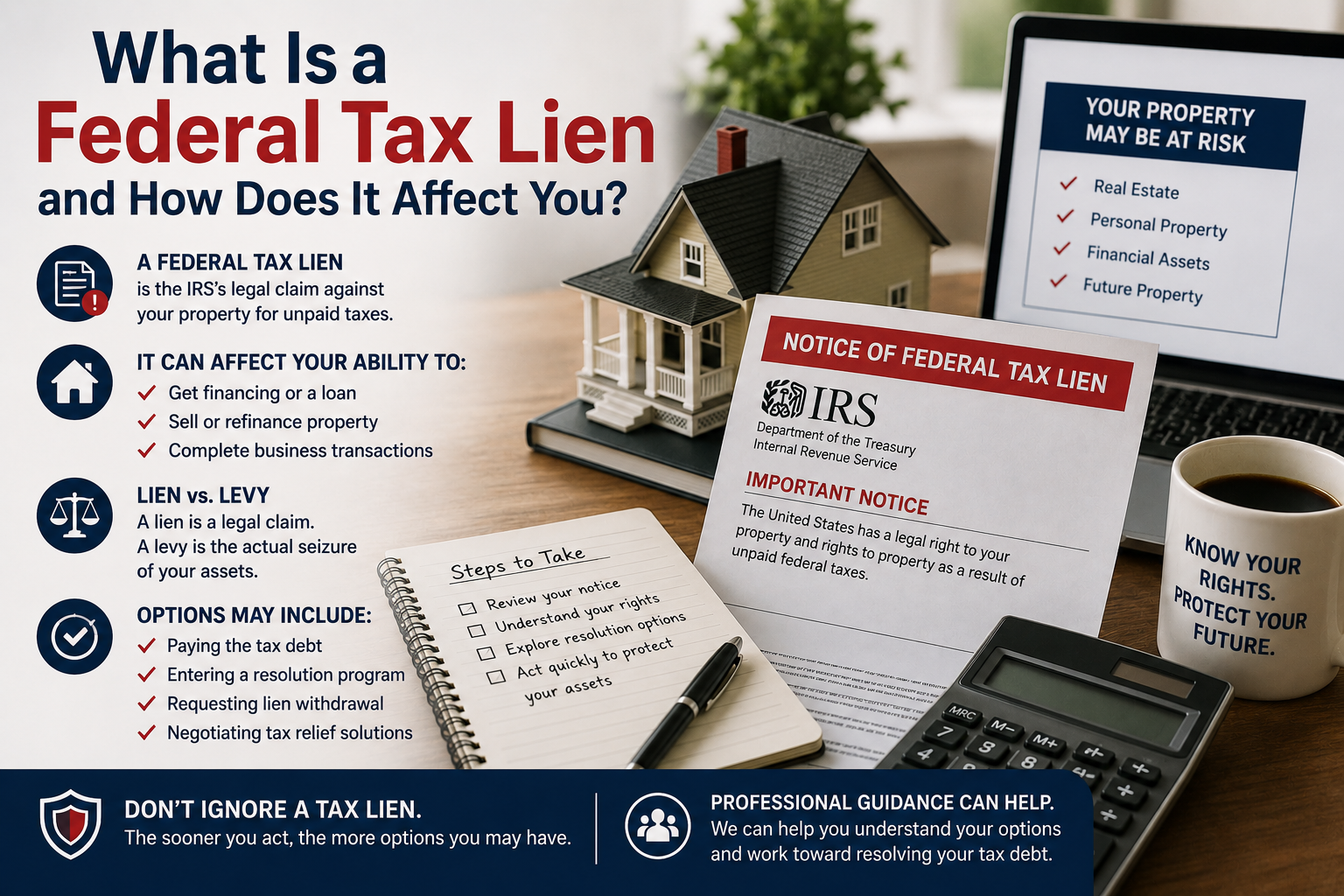 Federal tax lien notice showing how IRS tax debt can affect property and financial assets